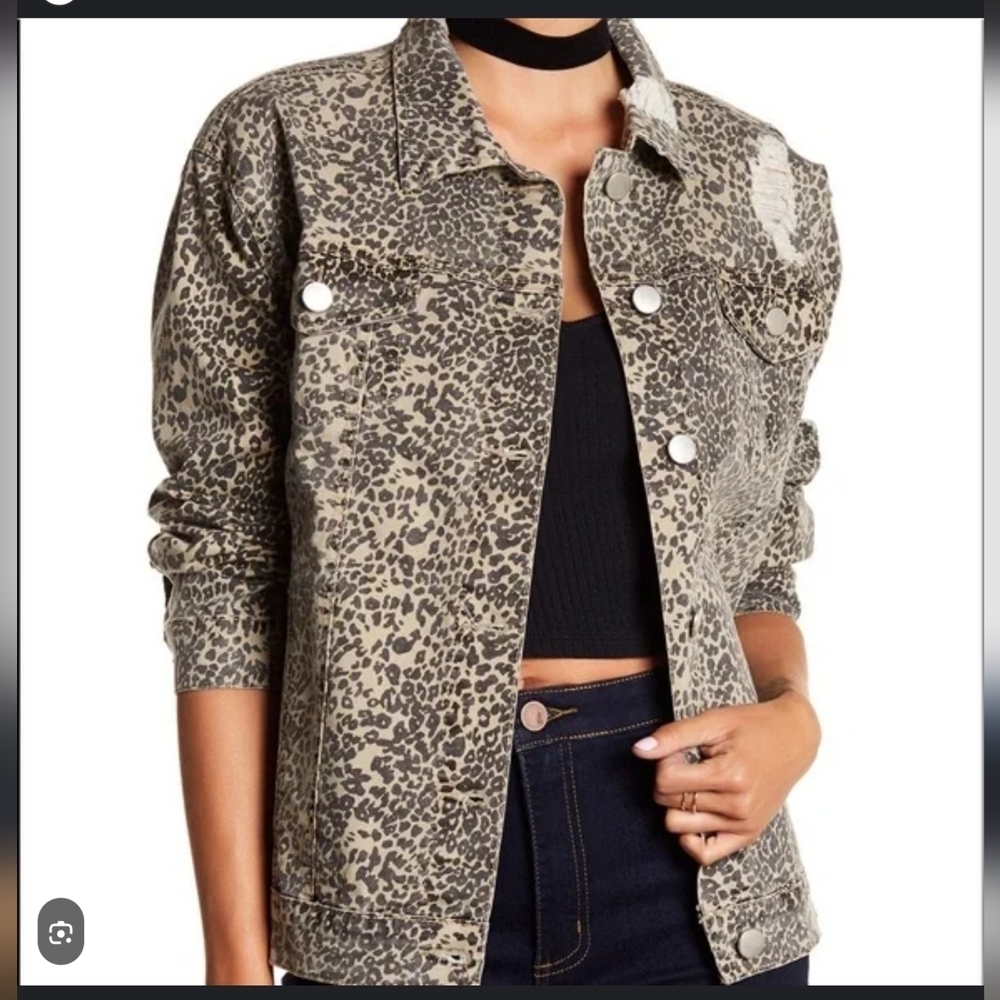 NWT/ ASHLEY MASON DECONSTRUCTED DENIM JEAN ANIMAL PRINT JACKET